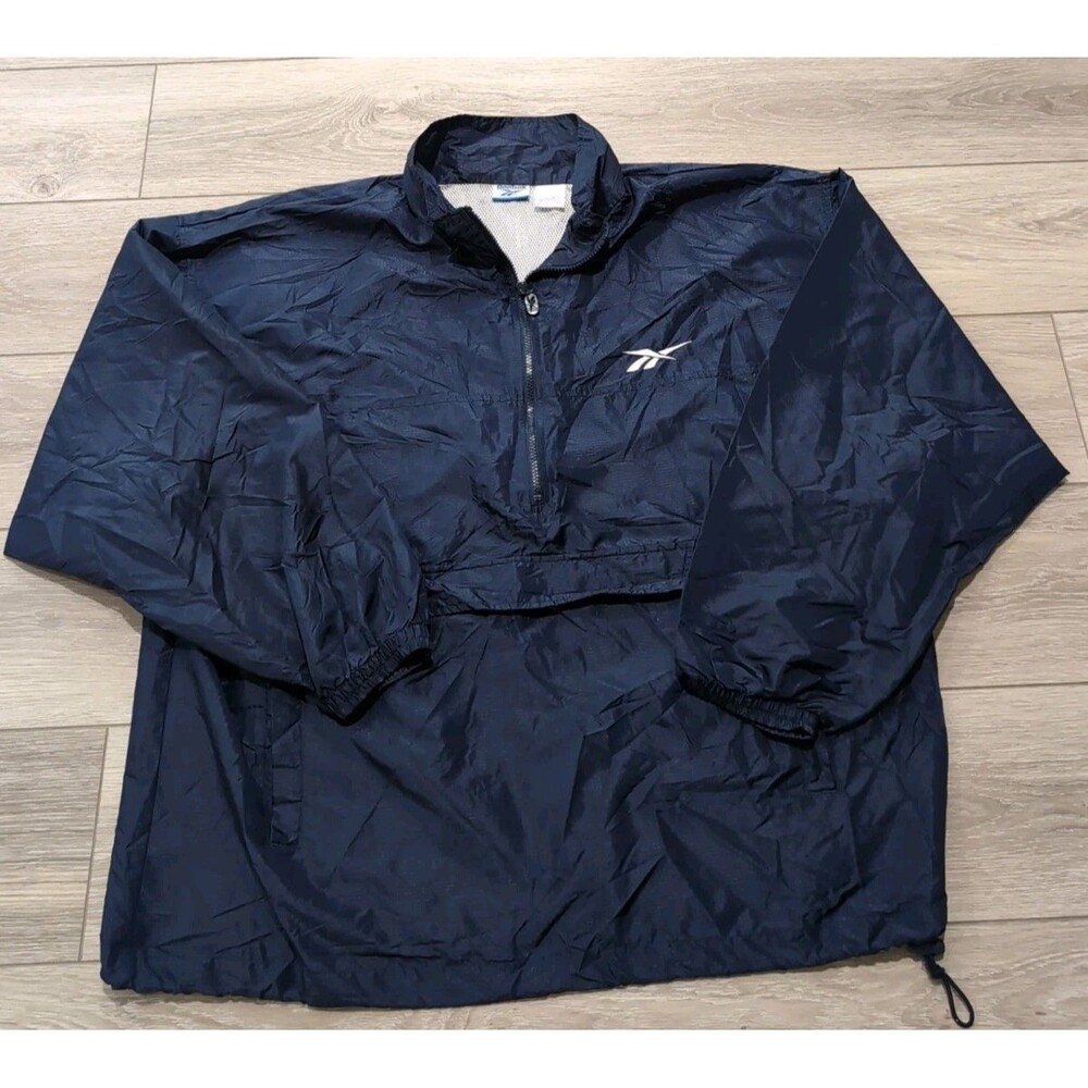 2000'S REEBOK HALF-ZIP NYLON PULLOVER MEN'S L (MEASURES XXL+) SEE PICS BLUE  EUC
